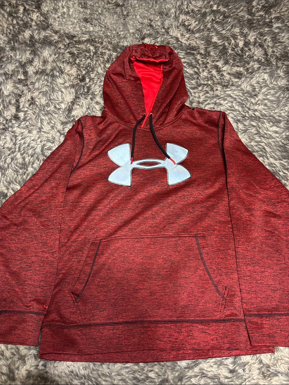 Under Armour Men's Red Heather pull over Hoodie with Silver Logo